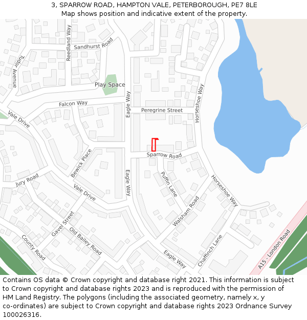 3, SPARROW ROAD, HAMPTON VALE, PETERBOROUGH, PE7 8LE: Location map and indicative extent of plot