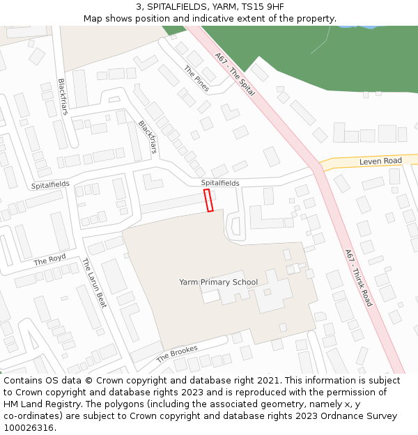 3, SPITALFIELDS, YARM, TS15 9HF: Location map and indicative extent of plot