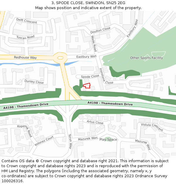 3, SPODE CLOSE, SWINDON, SN25 2EG: Location map and indicative extent of plot