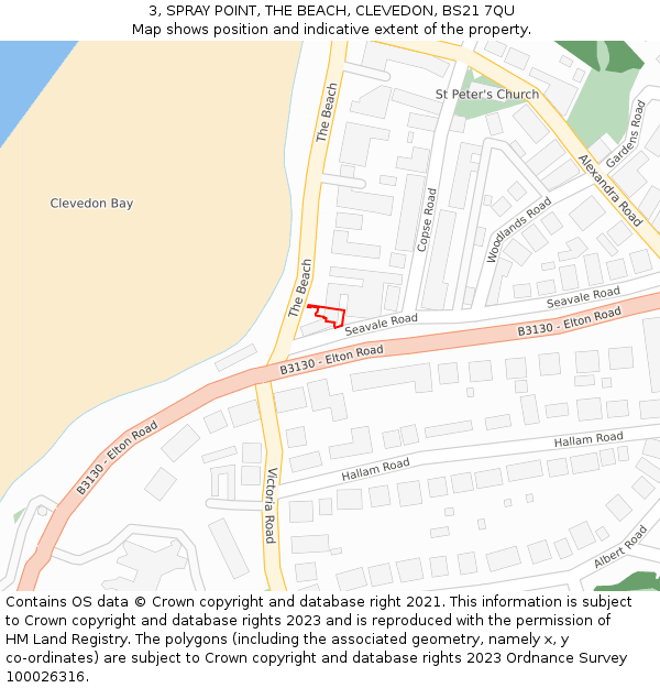 3, SPRAY POINT, THE BEACH, CLEVEDON, BS21 7QU: Location map and indicative extent of plot