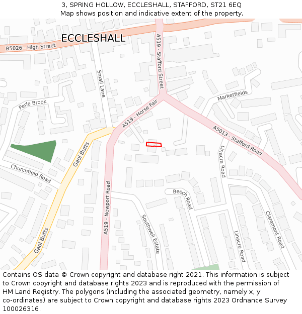 3, SPRING HOLLOW, ECCLESHALL, STAFFORD, ST21 6EQ: Location map and indicative extent of plot