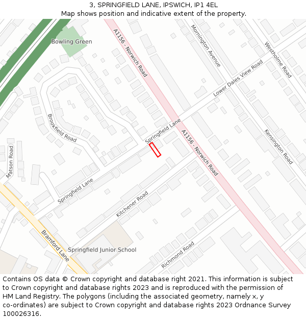 3, SPRINGFIELD LANE, IPSWICH, IP1 4EL: Location map and indicative extent of plot