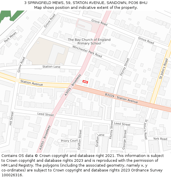3 SPRINGFIELD MEWS, 59, STATION AVENUE, SANDOWN, PO36 8HU: Location map and indicative extent of plot