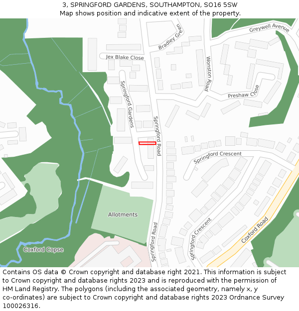 3, SPRINGFORD GARDENS, SOUTHAMPTON, SO16 5SW: Location map and indicative extent of plot