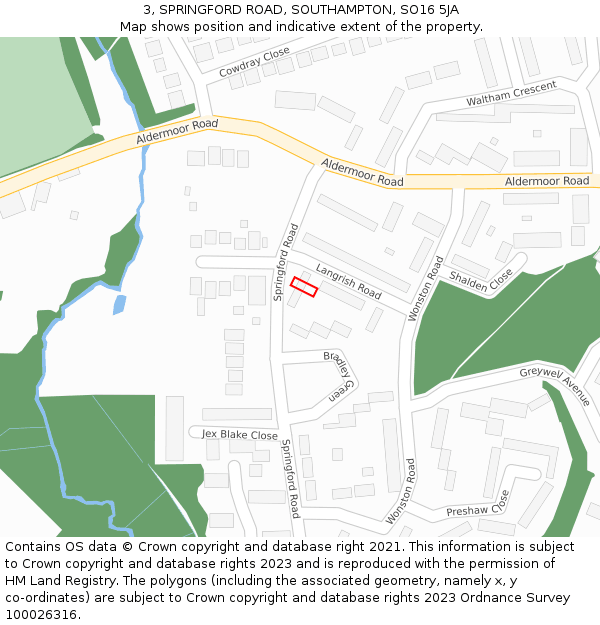 3, SPRINGFORD ROAD, SOUTHAMPTON, SO16 5JA: Location map and indicative extent of plot