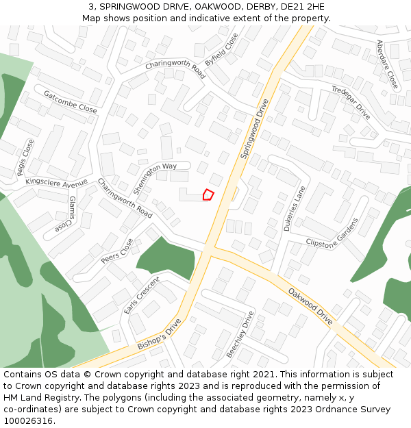 3, SPRINGWOOD DRIVE, OAKWOOD, DERBY, DE21 2HE: Location map and indicative extent of plot