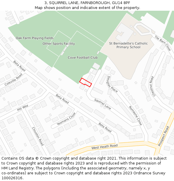 3, SQUIRREL LANE, FARNBOROUGH, GU14 8PF: Location map and indicative extent of plot
