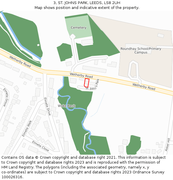 3, ST. JOHNS PARK, LEEDS, LS8 2UH: Location map and indicative extent of plot