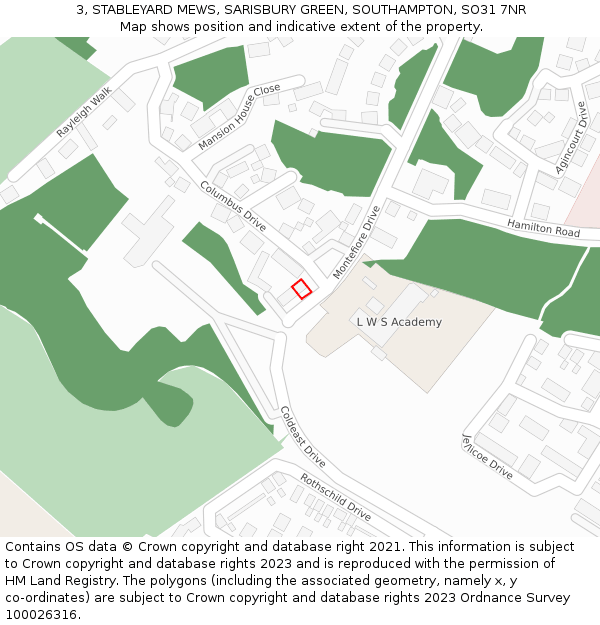 3, STABLEYARD MEWS, SARISBURY GREEN, SOUTHAMPTON, SO31 7NR: Location map and indicative extent of plot