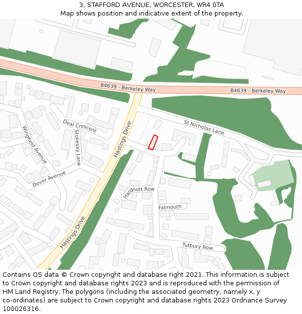 3, STAFFORD AVENUE, WORCESTER, WR4 0TA: Location map and indicative extent of plot
