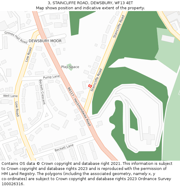 3, STAINCLIFFE ROAD, DEWSBURY, WF13 4ET: Location map and indicative extent of plot