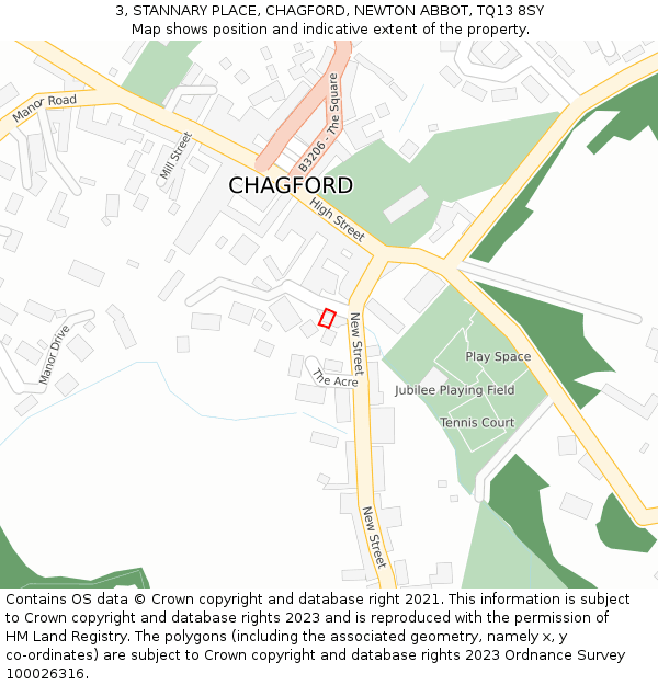 3, STANNARY PLACE, CHAGFORD, NEWTON ABBOT, TQ13 8SY: Location map and indicative extent of plot