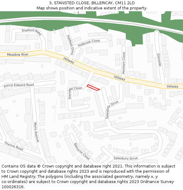 3, STANSTED CLOSE, BILLERICAY, CM11 2LD: Location map and indicative extent of plot