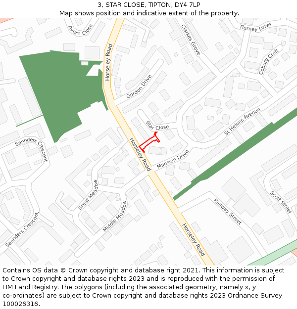 3, STAR CLOSE, TIPTON, DY4 7LP: Location map and indicative extent of plot