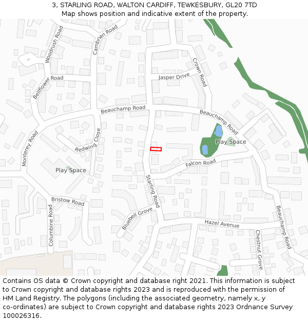 3, STARLING ROAD, WALTON CARDIFF, TEWKESBURY, GL20 7TD: Location map and indicative extent of plot