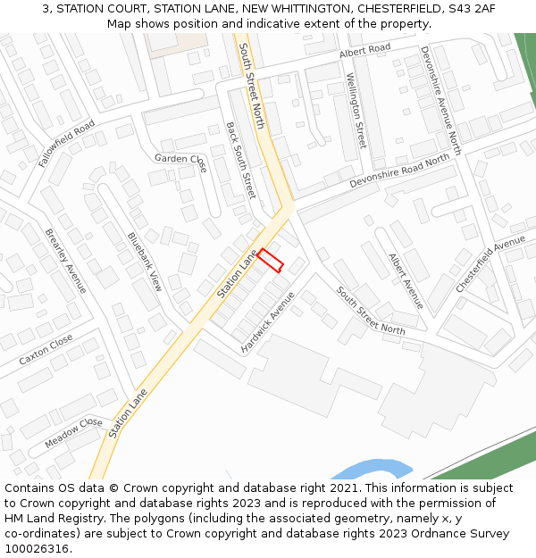 3, STATION COURT, STATION LANE, NEW WHITTINGTON, CHESTERFIELD, S43 2AF: Location map and indicative extent of plot