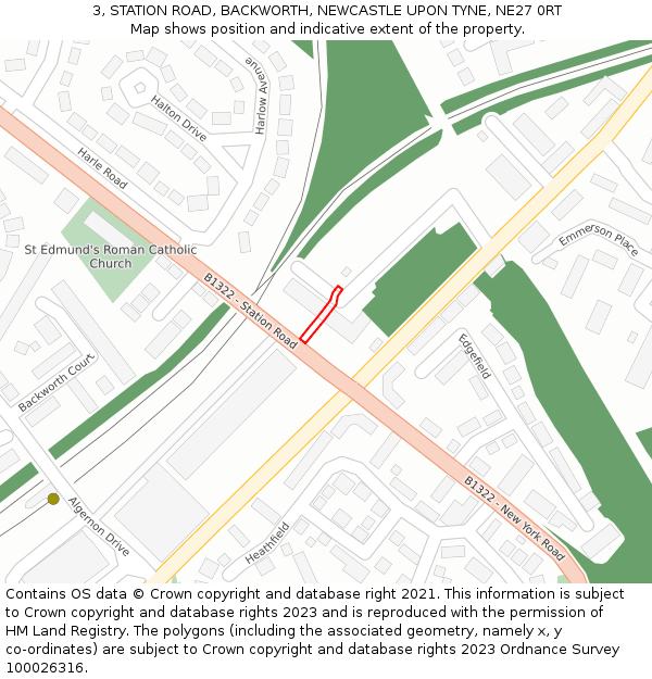 3, STATION ROAD, BACKWORTH, NEWCASTLE UPON TYNE, NE27 0RT: Location map and indicative extent of plot