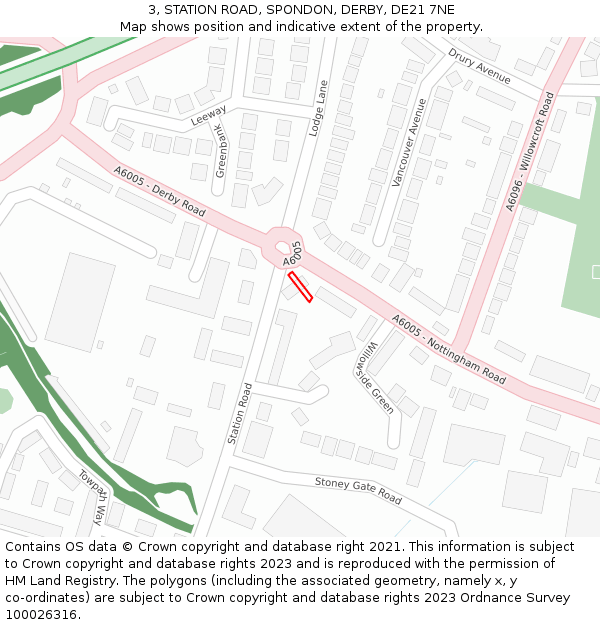 3, STATION ROAD, SPONDON, DERBY, DE21 7NE: Location map and indicative extent of plot