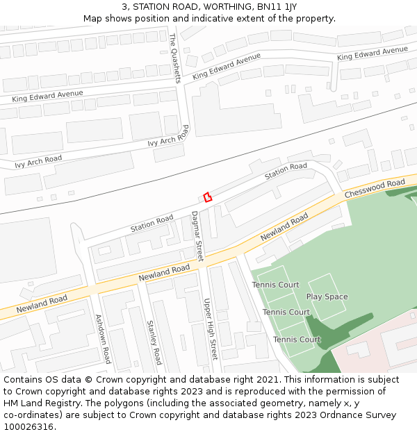 3, STATION ROAD, WORTHING, BN11 1JY: Location map and indicative extent of plot