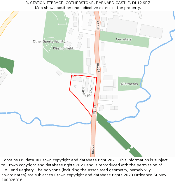 3, STATION TERRACE, COTHERSTONE, BARNARD CASTLE, DL12 9PZ: Location map and indicative extent of plot