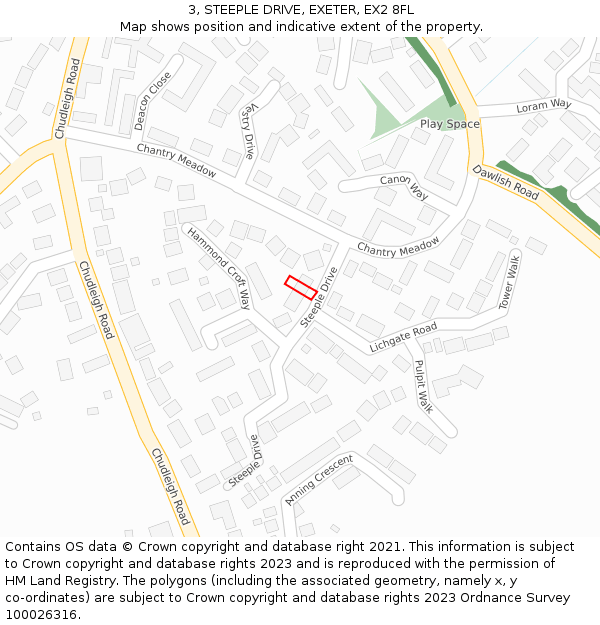 3, STEEPLE DRIVE, EXETER, EX2 8FL: Location map and indicative extent of plot