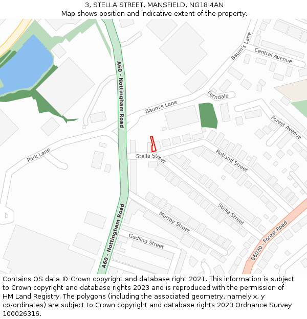3, STELLA STREET, MANSFIELD, NG18 4AN: Location map and indicative extent of plot