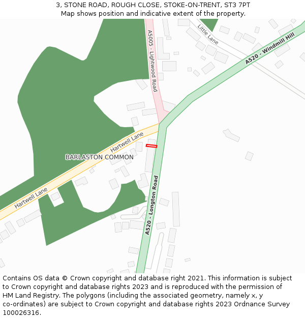 3, STONE ROAD, ROUGH CLOSE, STOKE-ON-TRENT, ST3 7PT: Location map and indicative extent of plot