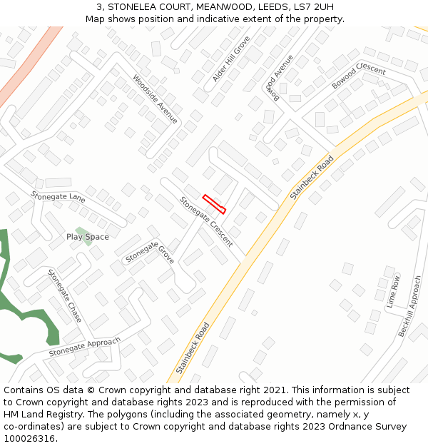 3, STONELEA COURT, MEANWOOD, LEEDS, LS7 2UH: Location map and indicative extent of plot