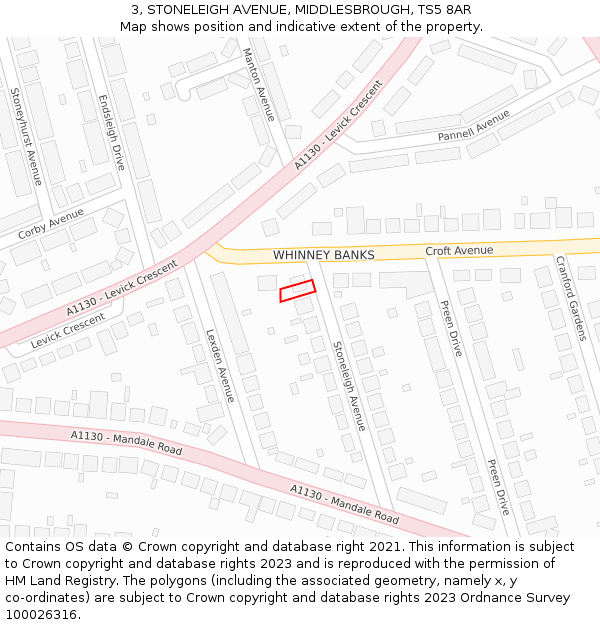 3, STONELEIGH AVENUE, MIDDLESBROUGH, TS5 8AR: Location map and indicative extent of plot