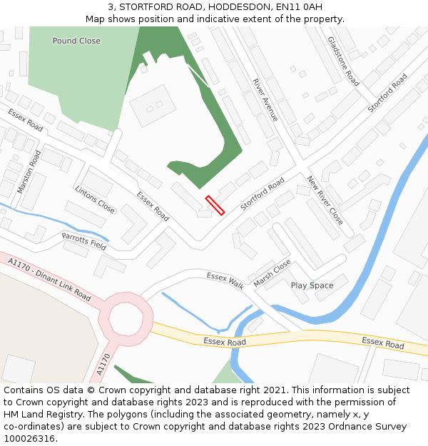 3, STORTFORD ROAD, HODDESDON, EN11 0AH: Location map and indicative extent of plot