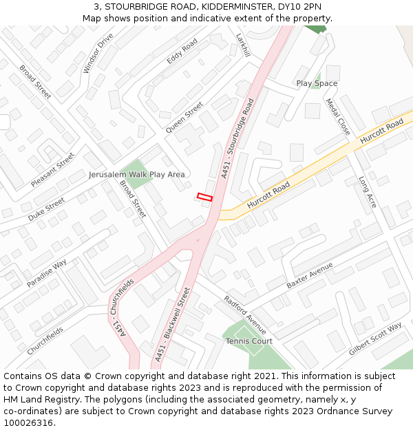 3, STOURBRIDGE ROAD, KIDDERMINSTER, DY10 2PN: Location map and indicative extent of plot