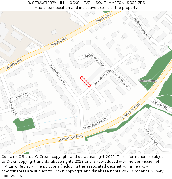 3, STRAWBERRY HILL, LOCKS HEATH, SOUTHAMPTON, SO31 7ES: Location map and indicative extent of plot