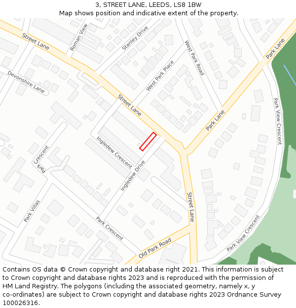 3, STREET LANE, LEEDS, LS8 1BW: Location map and indicative extent of plot