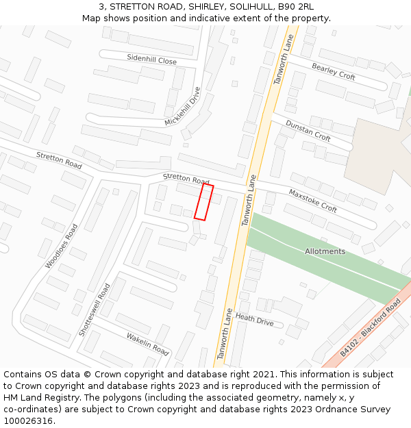 3, STRETTON ROAD, SHIRLEY, SOLIHULL, B90 2RL: Location map and indicative extent of plot