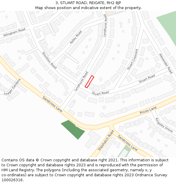 3, STUART ROAD, REIGATE, RH2 8JP: Location map and indicative extent of plot