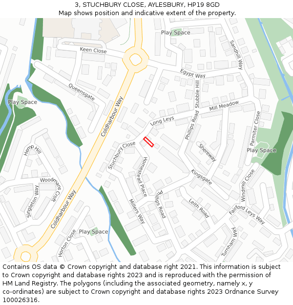 3, STUCHBURY CLOSE, AYLESBURY, HP19 8GD: Location map and indicative extent of plot