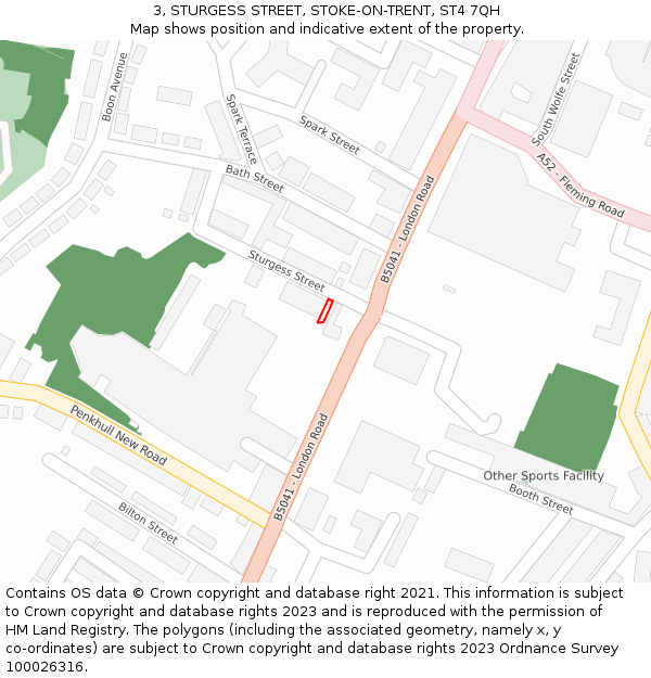 3, STURGESS STREET, STOKE-ON-TRENT, ST4 7QH: Location map and indicative extent of plot