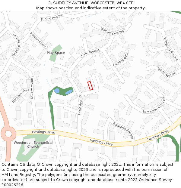 3, SUDELEY AVENUE, WORCESTER, WR4 0EE: Location map and indicative extent of plot