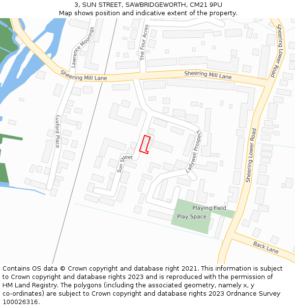 3, SUN STREET, SAWBRIDGEWORTH, CM21 9PU: Location map and indicative extent of plot