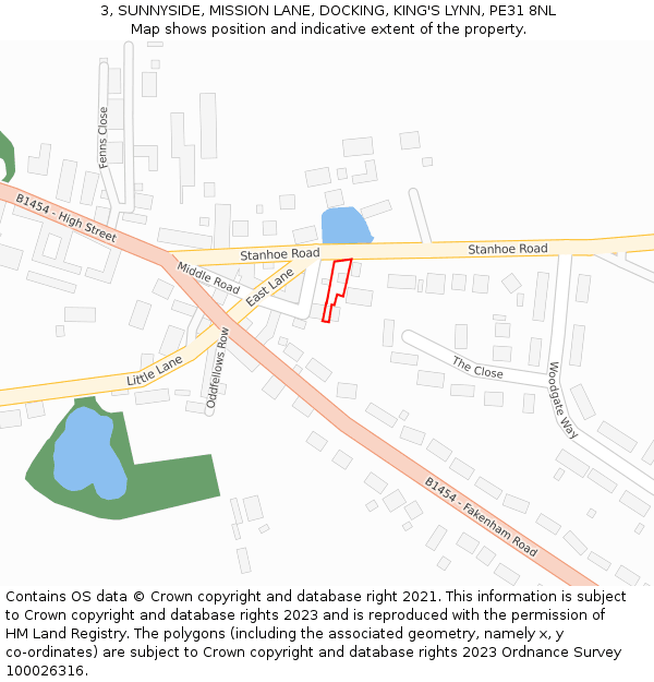 3, SUNNYSIDE, MISSION LANE, DOCKING, KING'S LYNN, PE31 8NL: Location map and indicative extent of plot