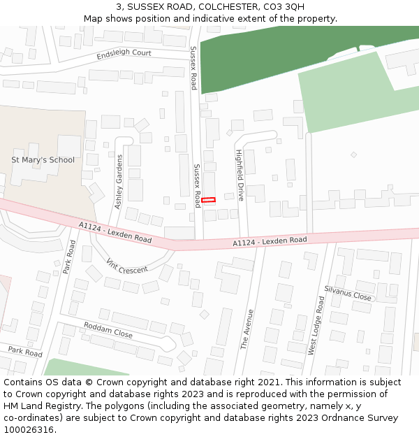 3, SUSSEX ROAD, COLCHESTER, CO3 3QH: Location map and indicative extent of plot