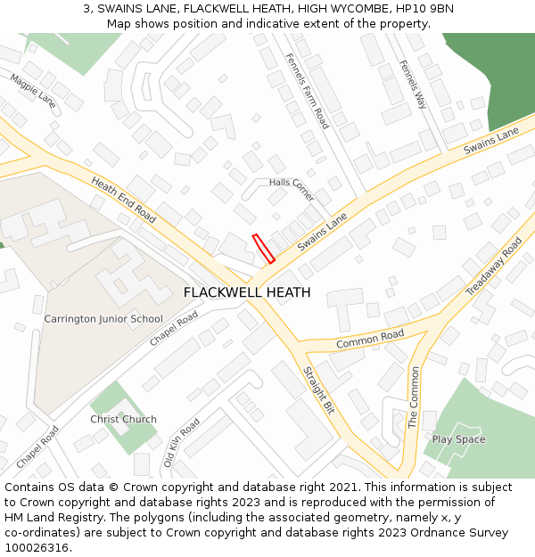 3, SWAINS LANE, FLACKWELL HEATH, HIGH WYCOMBE, HP10 9BN: Location map and indicative extent of plot