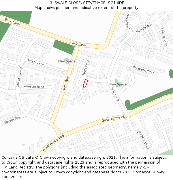 3, SWALE CLOSE, STEVENAGE, SG1 6DF: Location map and indicative extent of plot