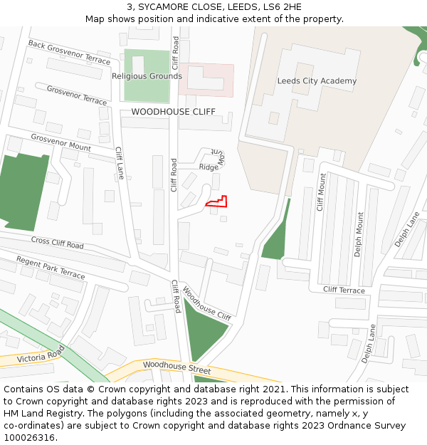 3, SYCAMORE CLOSE, LEEDS, LS6 2HE: Location map and indicative extent of plot