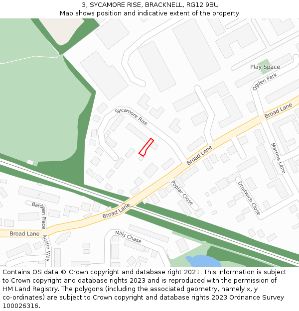 3, SYCAMORE RISE, BRACKNELL, RG12 9BU: Location map and indicative extent of plot