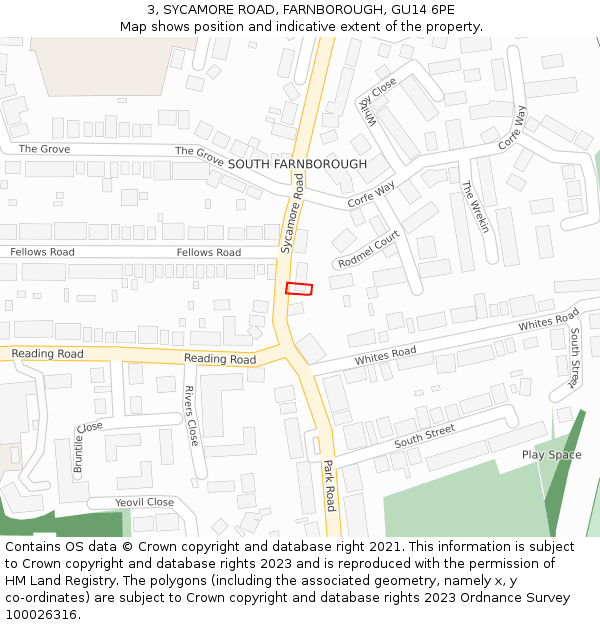 3, SYCAMORE ROAD, FARNBOROUGH, GU14 6PE: Location map and indicative extent of plot