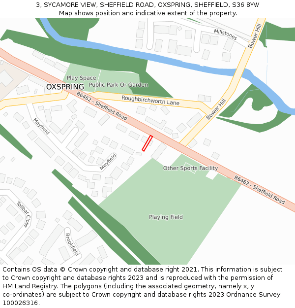 3, SYCAMORE VIEW, SHEFFIELD ROAD, OXSPRING, SHEFFIELD, S36 8YW: Location map and indicative extent of plot