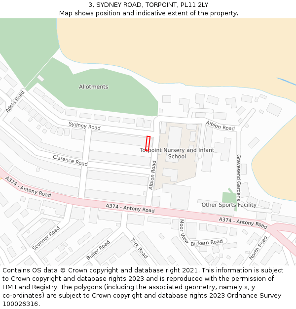 3, SYDNEY ROAD, TORPOINT, PL11 2LY: Location map and indicative extent of plot