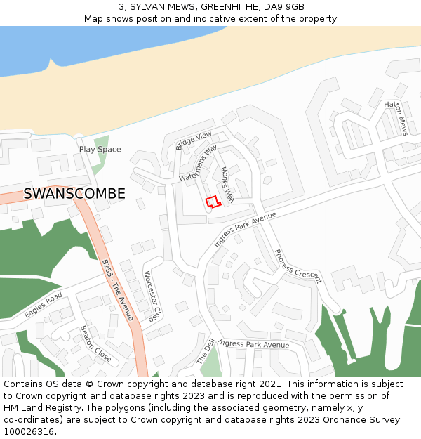3, SYLVAN MEWS, GREENHITHE, DA9 9GB: Location map and indicative extent of plot