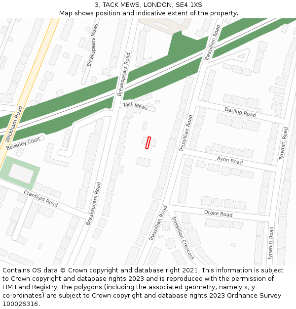 3, TACK MEWS, LONDON, SE4 1XS: Location map and indicative extent of plot